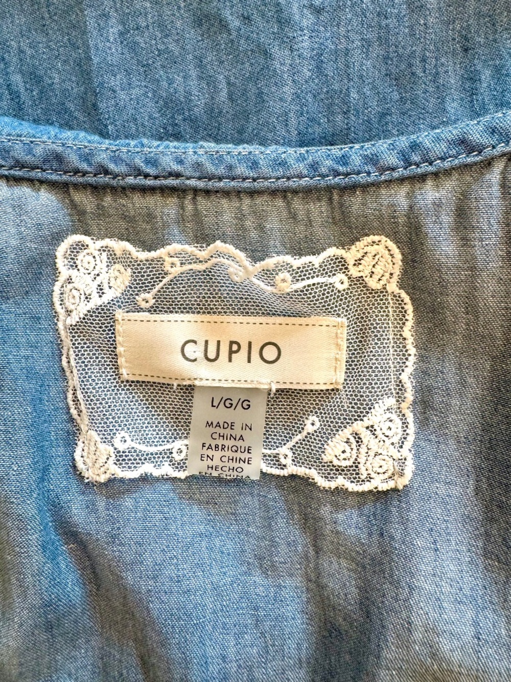 Woman's Size Lg Midi Dress by Cupio, 100% Cotton Denim Ruffled & Embroidered - Picture 7 of 8